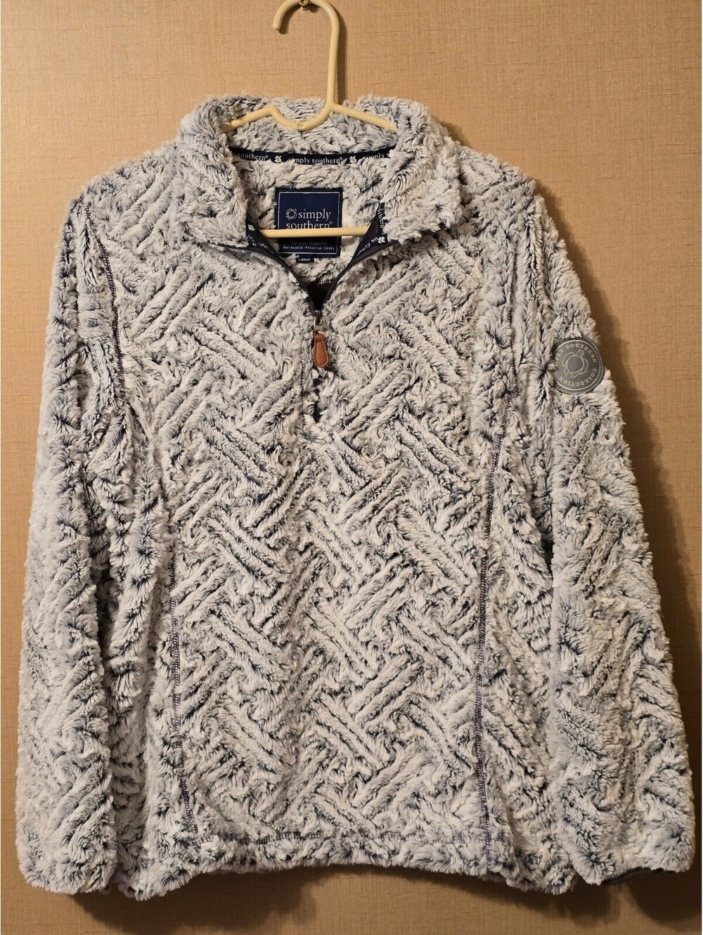 Simply Southern Small Weave Fleece Pullover Grey Geometric Quarter Zip Size L